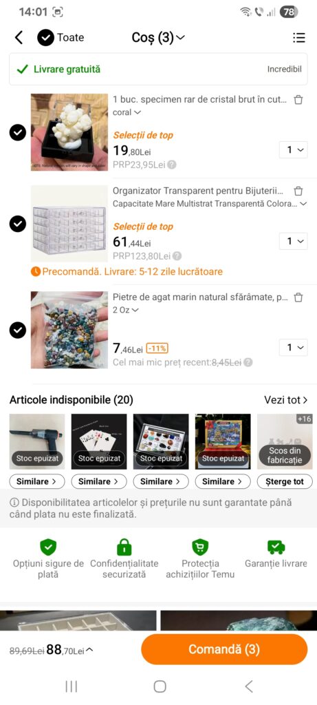 Cos cumparaturi Temu