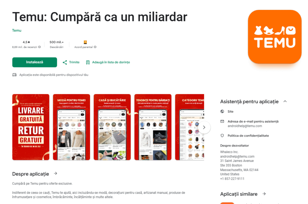 Descarca aplicația Temu