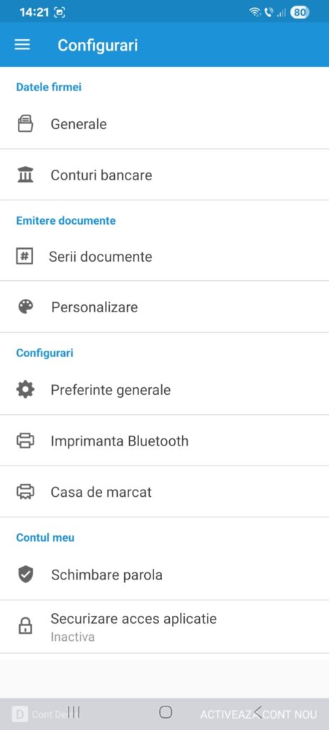 Setari in aplicatia mobila smartbill