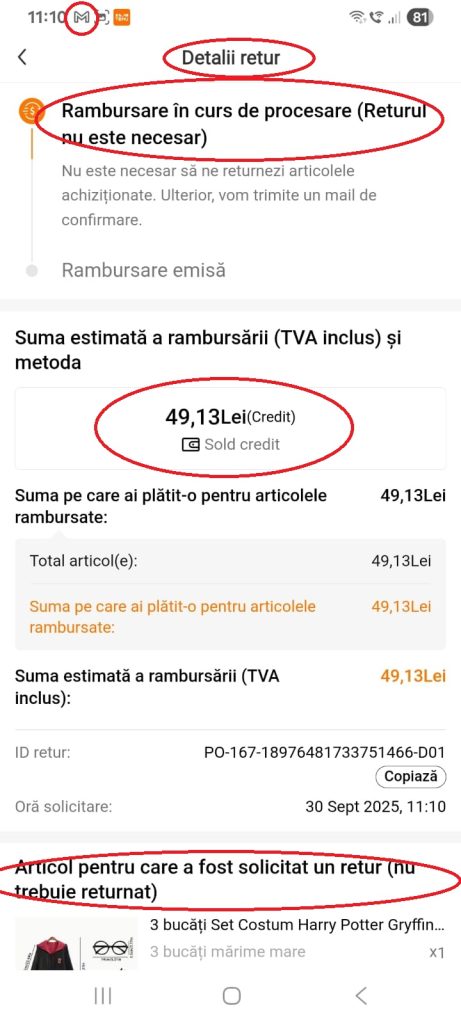 Confirmă returul
